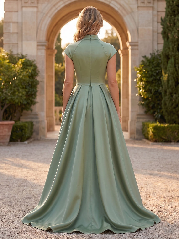 Satin Mermaid High Neck Mother of the Bride Dresses with Sequin Embroidery