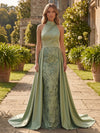 Satin Mermaid High Neck Mother of the Bride Dresses with Sequin Embroidery