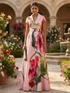 Satin A-Line V Neck Mother of the Bride Dresses with Floral Print