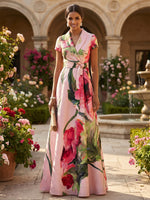 Satin A-Line V Neck Mother of the Bride Dresses with Floral Print