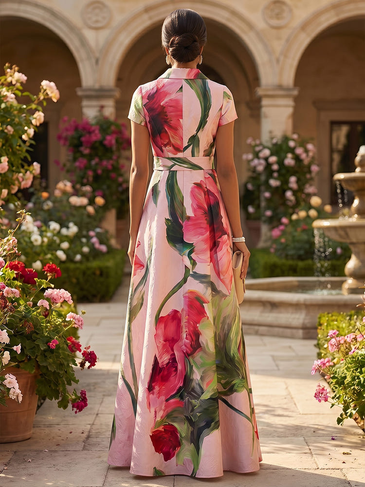 Satin A-Line V Neck Mother of the Bride Dresses with Floral Print