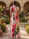 Satin A-Line V Neck Mother of the Bride Dresses with Floral Print