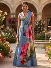 Satin A-Line V Neck Mother of the Bride Dresses with Floral Print