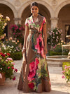 Satin A-Line V Neck Mother of the Bride Dresses with Floral Print