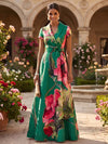 Satin A-Line V Neck Mother of the Bride Dresses with Floral Print
