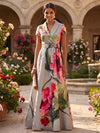 Satin A-Line V Neck Mother of the Bride Dresses with Floral Print