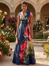 Satin A-Line V Neck Mother of the Bride Dresses with Floral Print