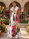 Satin A-Line V Neck Mother of the Bride Dresses with Floral Print