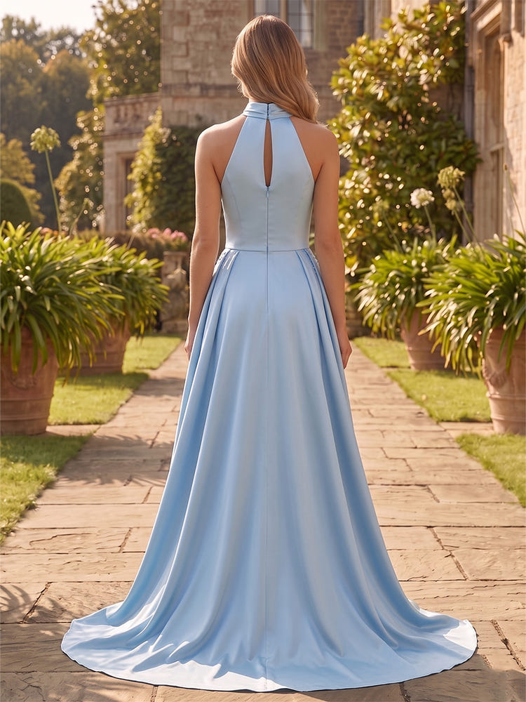 Satin Mermaid High Neck Mother of the Bride Dresses with Sequin Embroidery