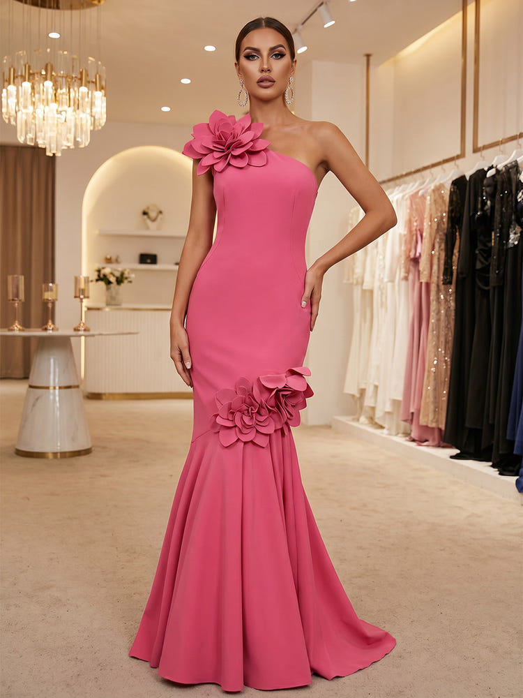 Jersey Mermaid One Shoulder Mother of the Bride Dresses with 3D Flowers