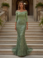 Tulle Mermaid Off the Shoulder Mother of the Bride Dresses with Sequin Embroidery