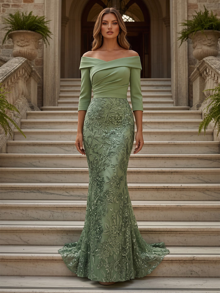Tulle Mermaid Off the Shoulder Mother of the Bride Dresses with Sequin Embroidery