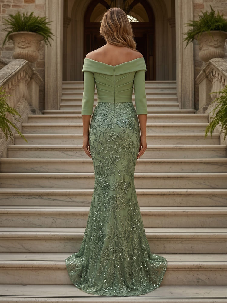 Tulle Mermaid Off the Shoulder Mother of the Bride Dresses with Sequin Embroidery