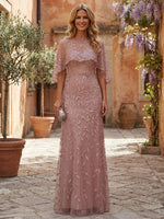 Tulle A-Line Crew Neck Mother of the Bride Dresses with Caps
