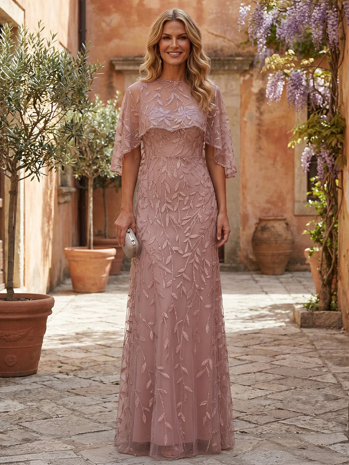 Tulle A-Line Crew Neck Mother of the Bride Dresses with Caps