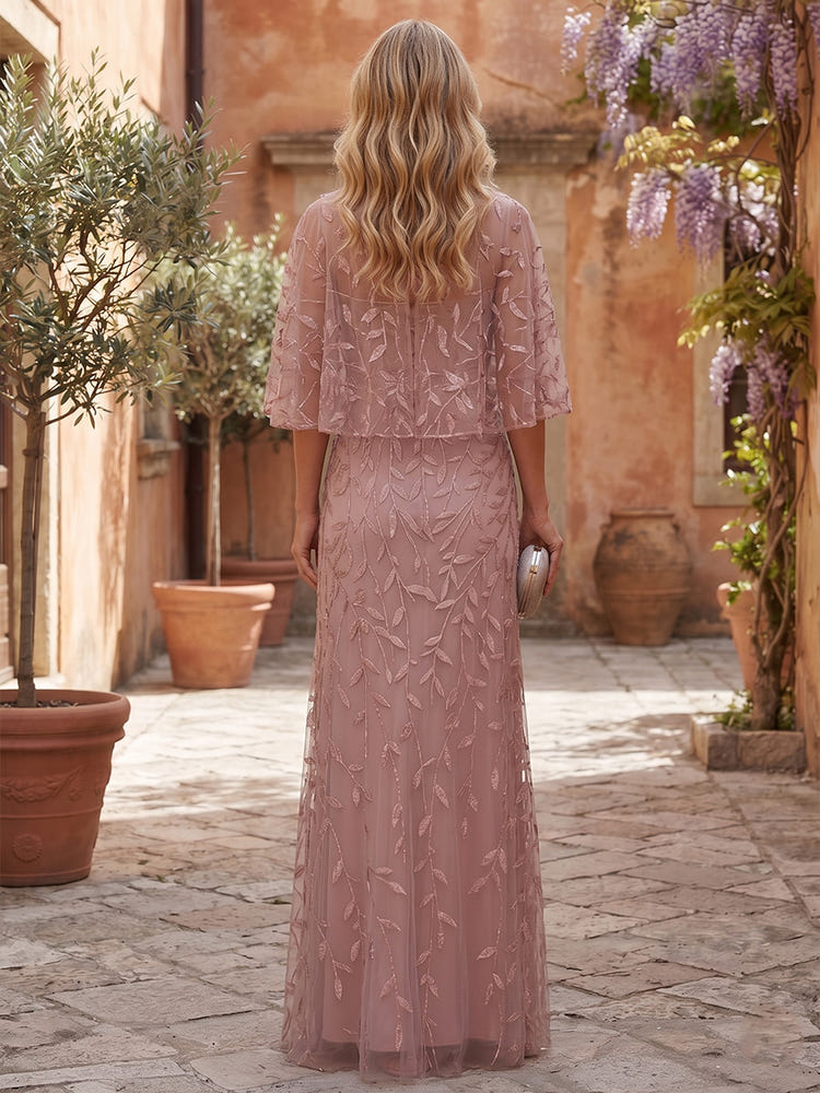 Tulle A-Line Crew Neck Mother of the Bride Dresses with Caps