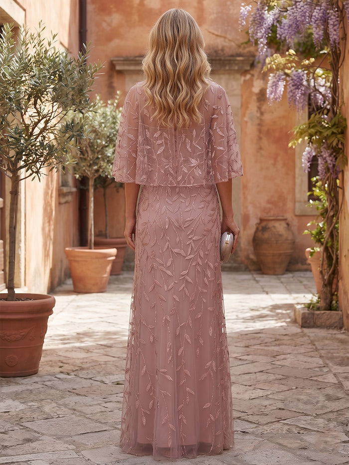 Tulle A-Line Crew Neck Mother of the Bride Dresses with Caps