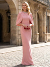 Jersey Sheath Crew Neck Mother of the Bride Dresses with Caps