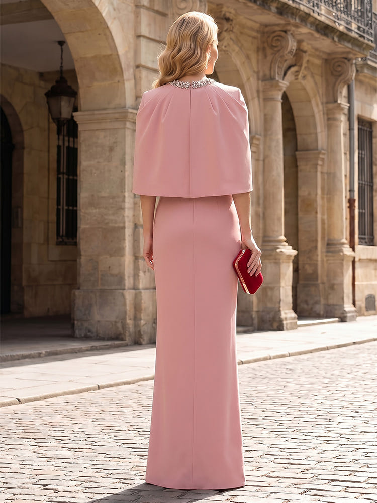 Jersey Sheath Crew Neck Mother of the Bride Dresses with Caps