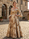 Jacquard A-Line Off the Shoulder Mother of the Bride Dresses with Pleated