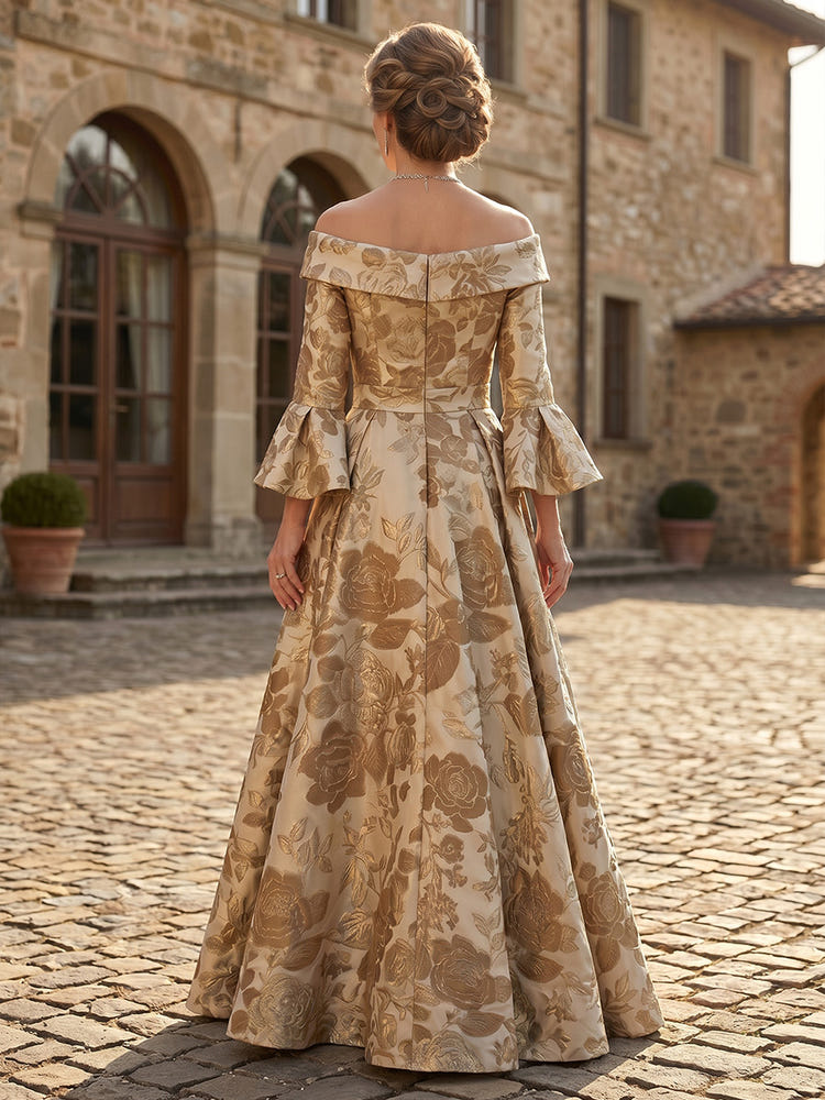 Jacquard A-Line Off the Shoulder Mother of the Bride Dresses with Pleated