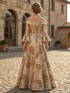 Jacquard A-Line Off the Shoulder Mother of the Bride Dresses with Pleated