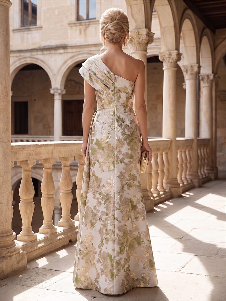 Jacquard Mermaid One Shoulder Mother of the Bride Dresses with Pleated