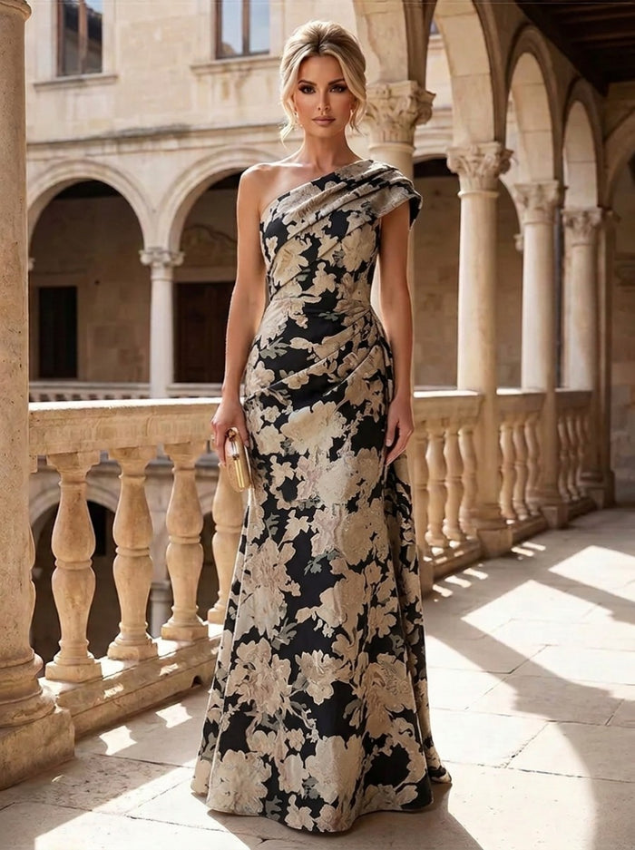 Jacquard Mermaid One Shoulder Mother of the Bride Dresses with Pleated