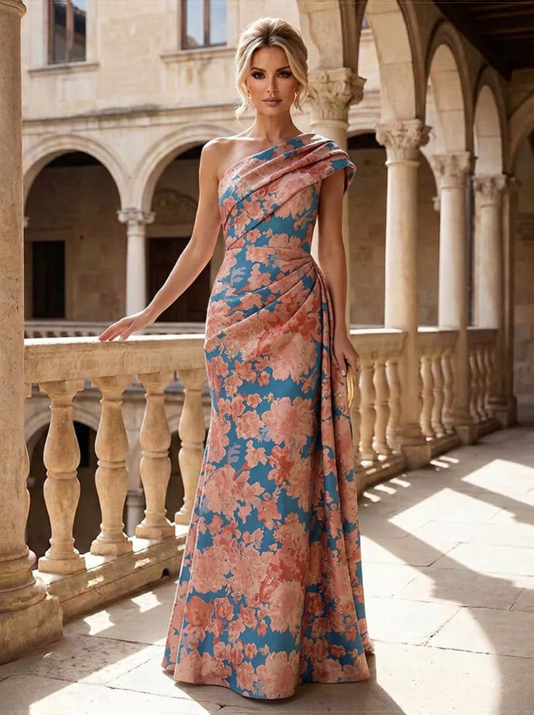 Jacquard Mermaid One Shoulder Mother of the Bride Dresses with Pleated