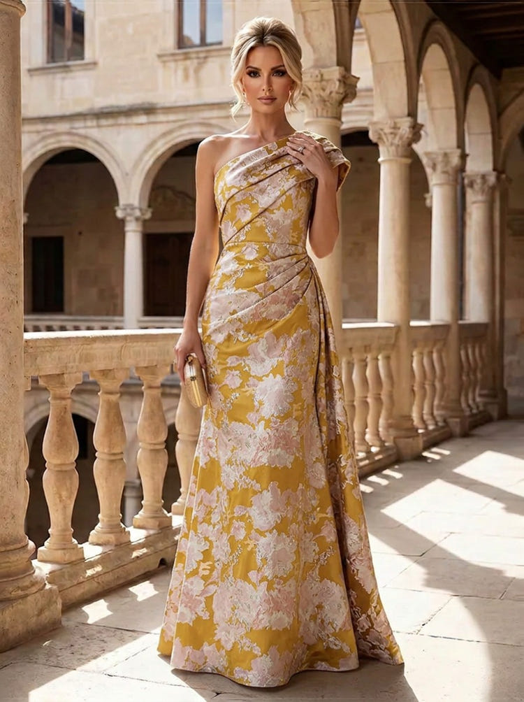 Jacquard Mermaid One Shoulder Mother of the Bride Dresses with Pleated