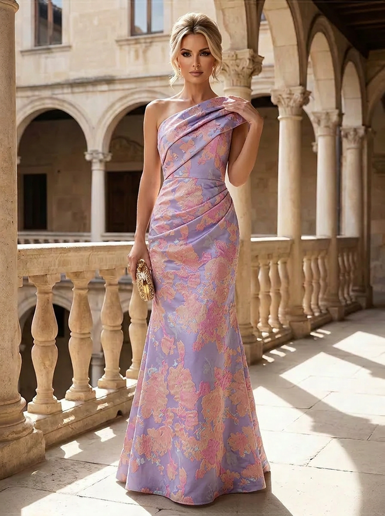 Jacquard Mermaid One Shoulder Mother of the Bride Dresses with Pleated