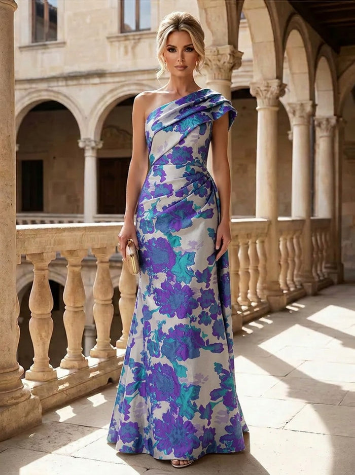 Jacquard Mermaid One Shoulder Mother of the Bride Dresses with Pleated