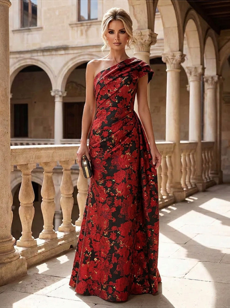 Jacquard Mermaid One Shoulder Mother of the Bride Dresses with Pleated