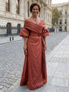 Satin Sheath Off the Shoulder Mother of the Bride Dresses with Pleated