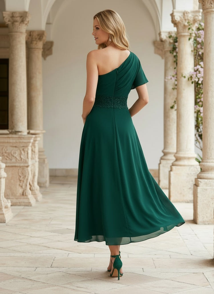 Chiffon A-Line One Shoulder Mother of the Bride Dresses with Lace Applique