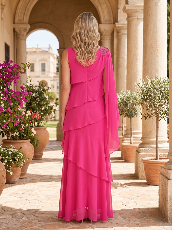 Chiffon A-Line Crew Neck Mother of the Bride Dresses with Ruffles