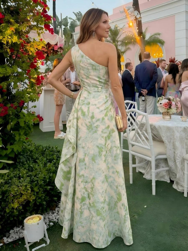 Jacquard A-Line One Shoulder Mother of the Bride Dresses with Ruffles