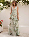 Jacquard A-Line V Neck Mother of the Bride Dresses with Ruffles