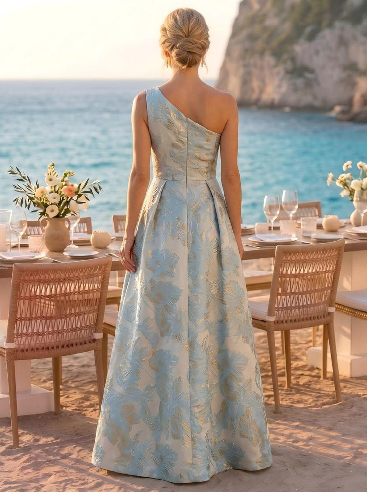 Jacquard A-Line One Shoulder Mother of the Bride Dresses with Bow