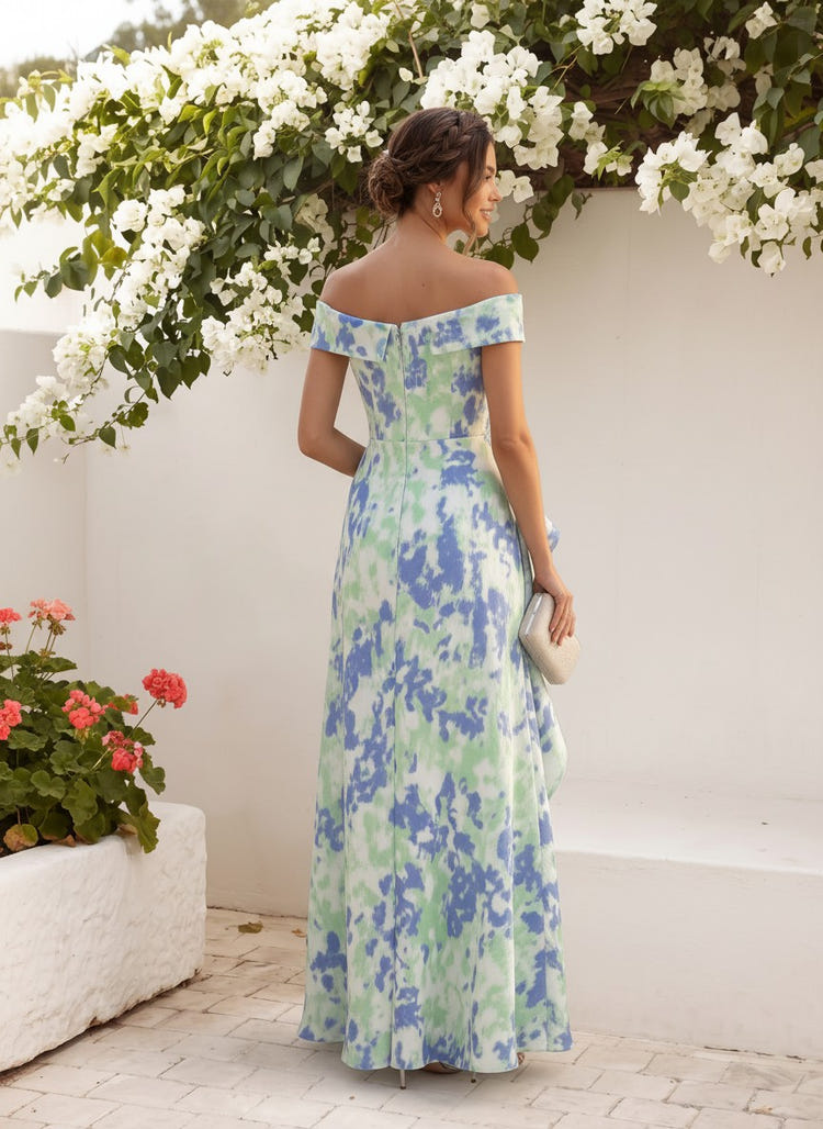 Jacquard A-Line Off Shoulder Mother of the Bride Dresses with Ruffles