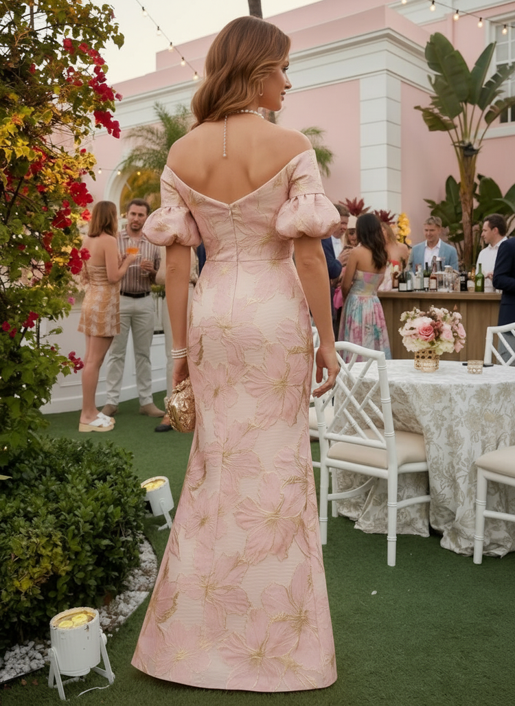 Jacquard A-Line Off Shoulder Pleated Mother of the Bride Dresses