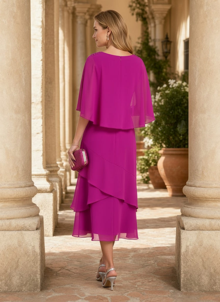 Chiffon A-Line Cowl Neck Mother of the Bride Dresses with Caps