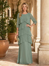 Chiffon A-Line Crew Neck Tiered Mother of the Bride Dresses