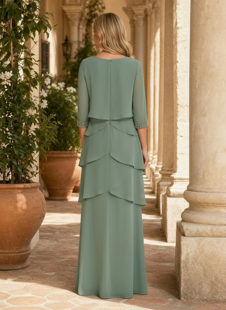 Chiffon A-Line Crew Neck Tiered Mother of the Bride Dresses