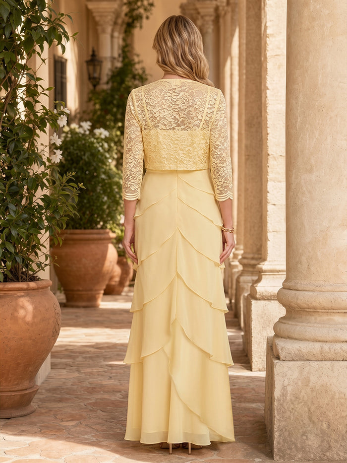 Chiffon A-Line V Neck Mother of the Bride Dresses with Jacket
