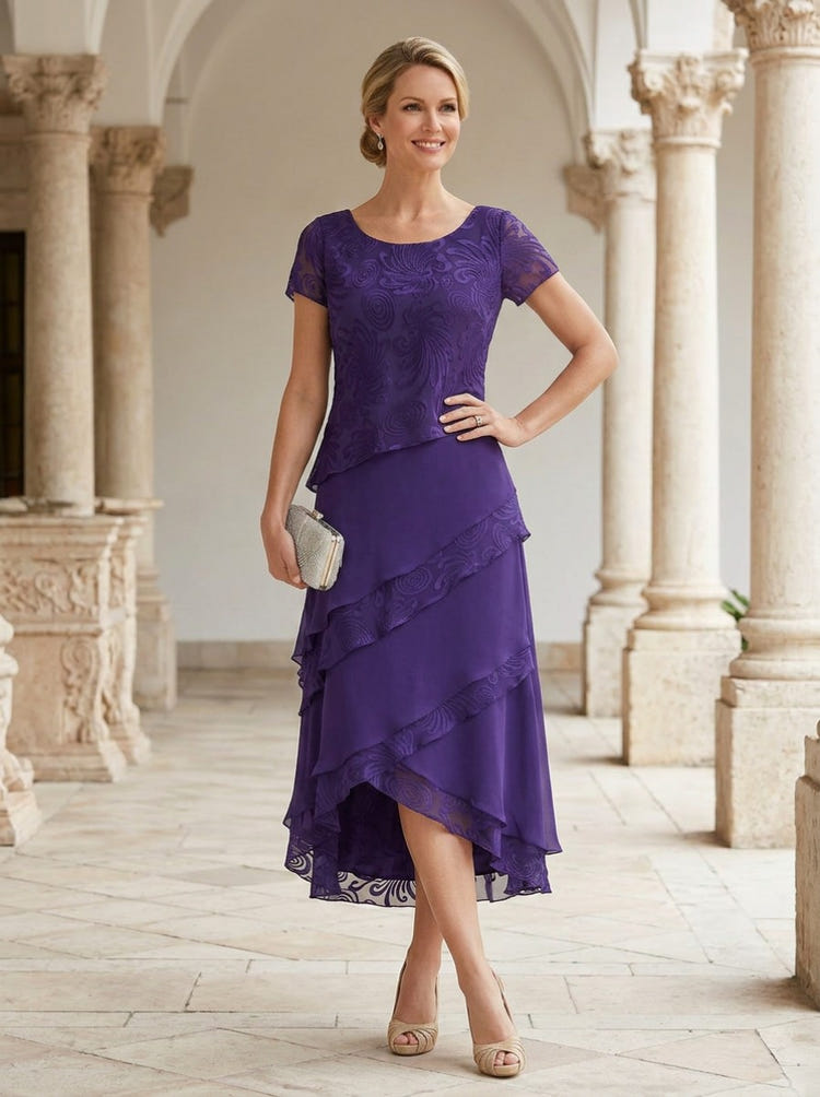 Chiffon A-Line Crew Neck Mother of the Bride Dresses with Applique