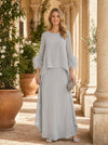 Chiffon A-Line Crew Neck Mother of the Bride Dresses with Feathers