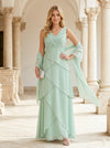 Chiffon A-Line V Neck Mother of the Bride Dresses with Shawl