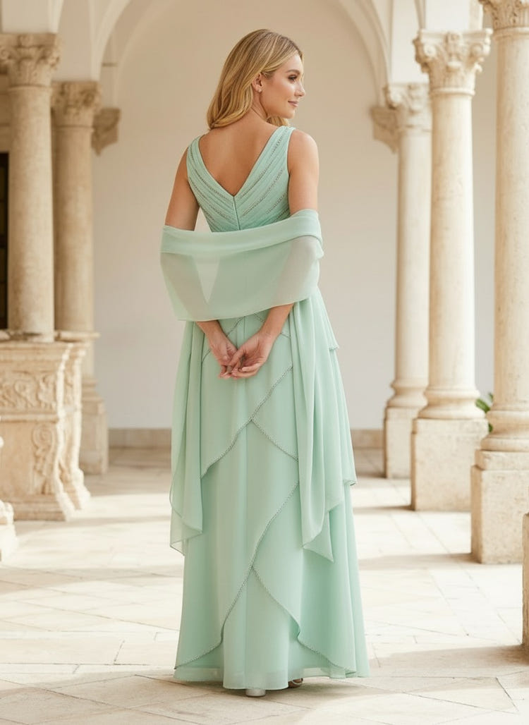 Chiffon A-Line V Neck Mother of the Bride Dresses with Shawl