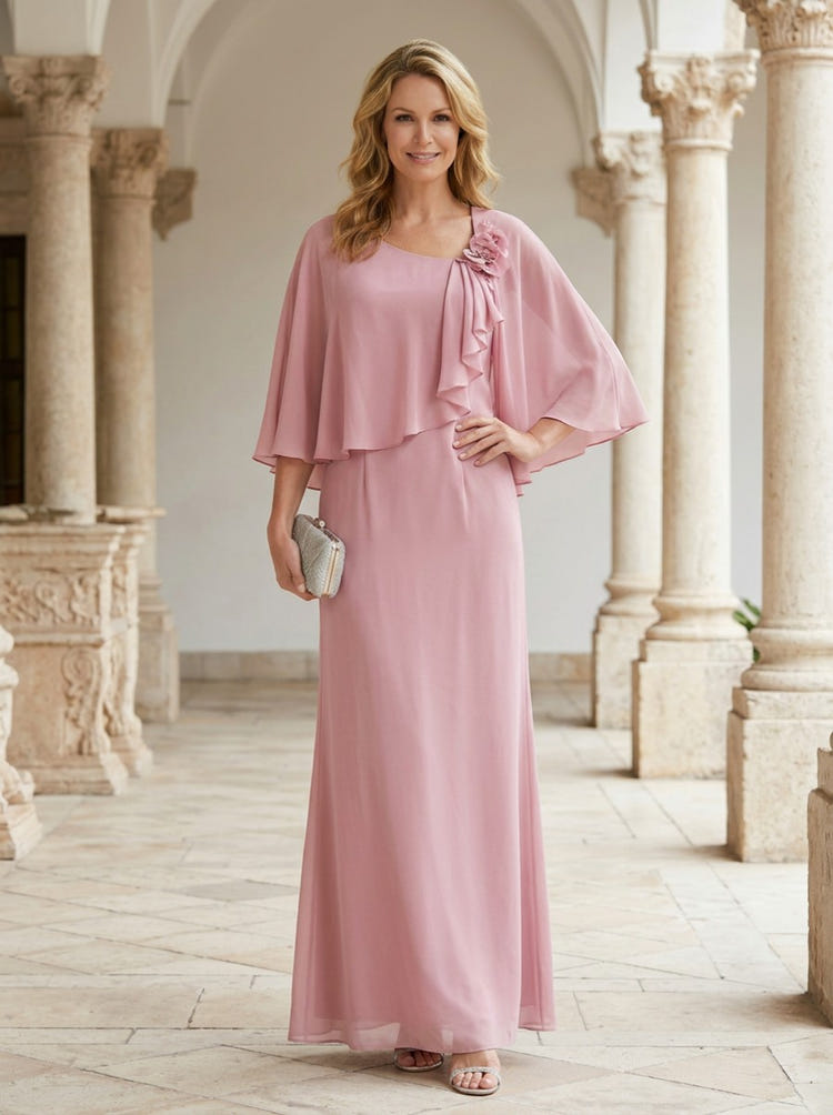 Chiffon A-Line Asymmetric Neck Mother of the Bride Dresses with Ruffles